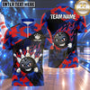 Maxcorners Bowling Angry Mascot Bowling Ball Character Flaming Fire Dripping Slatter Crashing Pins Geometric Pattern Multi Options Personalized Name, Team Name Unisex 3D Shirt (4 Colors)