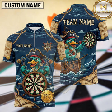 Maxcorners Darts Pirate Waterfowl Captain Character Tricorne Hat Eyepatch Ship Steering Wheel Darts Dartboard Treasure Map 180 Points Multi Options Personalized Name, Team Name Unisex 3D Shirt