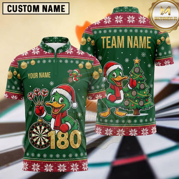 Maxcorners Darts Christmas Santa Waterfowl Character Wearing Santa Hat Scarf Darts Christmas Tree Baubles Dartboard 180 Points Multi Options Personalized Name, Team Name Unisex 3D Shirt