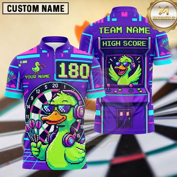 Maxcorners Darts Pixel Art Gaming Arcade Cabinet Waterfowl Character Sunglasses Headphones Darts Dartboard High Score 180 Multi Options Personalized Name, Team Name Unisex 3D Shirt