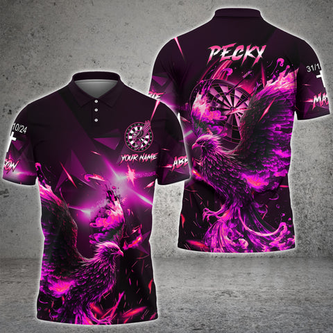 Maxcorners Darts Phoenix Dartboard Pattern Multicolor Options Personalized Name, Team Name 3D Polo Shirt For Pecky
