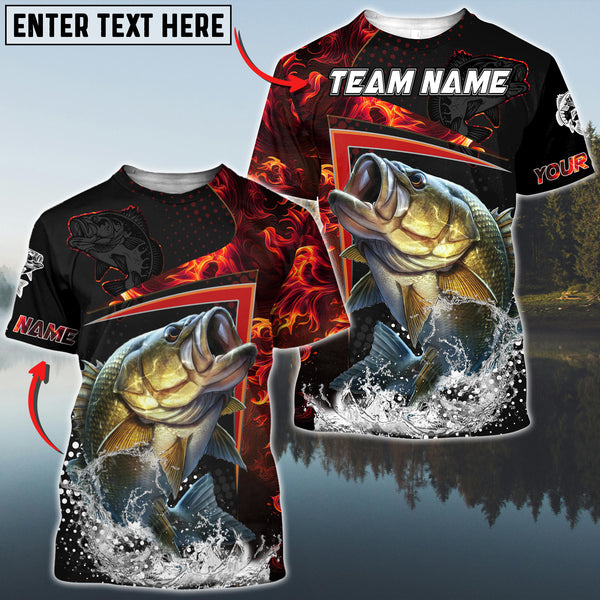 Maxcorners Bass Fishing Red Flame Sport Jersey Personalized Name, Team Name Long Sleeve Shirt