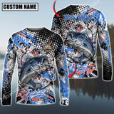 Maxcorner Bass Fishing Blue Jersey Blue Red Spot Pattern Personalized 3D Long Sleeve Shirt