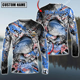 Maxcorner Mahi-Mahi Fishing Blue Jersey Blue Red Spot Pattern Personalized 3D Long Sleeve Shirt