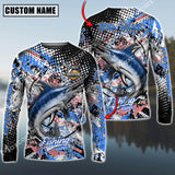 Maxcorner Marlin Fishing Blue Jersey Blue Red Spot Pattern Personalized 3D Long Sleeve Shirt