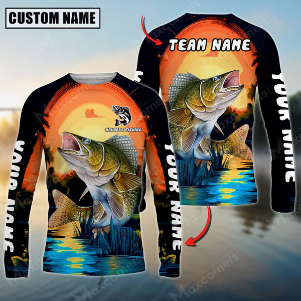 Maxcorner Walleye Fishing Twilight Personalized 3D Long Sleeve Shirt