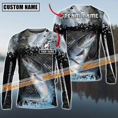 Maxcorner Chinook Fishing Skinfish Trophy Fish Pattern Personalized 3D Long Sleeve Shirt