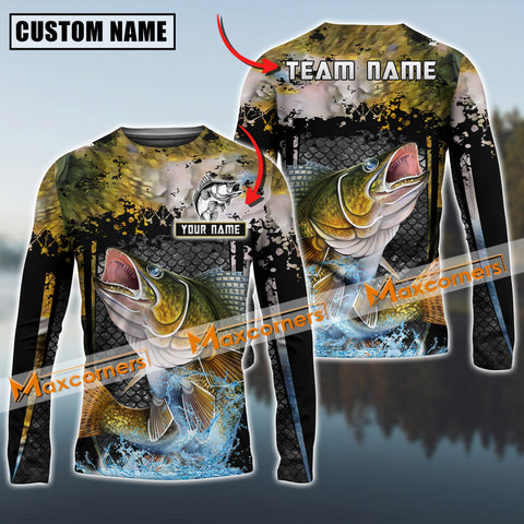 Maxcorner Walleye Fishing Skinfish Trophy Fish Pattern Personalized 3D Long Sleeve Shirt