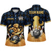 Maxcorners Bowling Polo Shirt Golden Retriever Dog Holding Ball Pins Argyle Pattern Personalized Custom Team Player Name Apparel (4 Color)