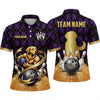 Maxcorners Bowling Polo Shirt Golden Retriever Dog Holding Ball Pins Argyle Pattern Personalized Custom Team Player Name Apparel (4 Color)