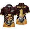 Maxcorners Bowling Polo Shirt Golden Retriever Dog Holding Ball Pins Argyle Pattern Personalized Custom Team Player Name Apparel (4 Color)