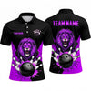 Maxcorners Bowling Polo Shirt Roaring Lion Mascot Splash Graphic Ball Pins Personalized Custom Team Player Name Apparel (4 Color)