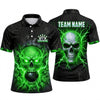 Maxcorners Bowling Polo Shirt Electric Lightning Skull Crack Texture Glowing Eyes Ball Pins Personalized Custom Team Player Name Apparel (4 Color)