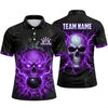 Maxcorners Bowling Polo Shirt Electric Lightning Skull Crack Texture Glowing Eyes Ball Pins Personalized Custom Team Player Name Apparel (4 Color)