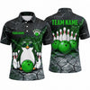 Maxcorners Bowling Polo Shirt Cool Penguin Sunglasses Cracked Ground Texture Ball Pins Personalized Custom Team Player Name Apparel (4 Color)