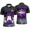 Maxcorners Bowling Polo Shirt Cool Penguin Sunglasses Cracked Ground Texture Ball Pins Personalized Custom Team Player Name Apparel (4 Color)