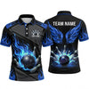 Maxcorners Bowling Polo Shirt Flaming Wings Electric Lightning Energy Ball Pins Personalized Custom Team Player Name Apparel (4 Color)