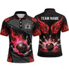 Maxcorners Bowling Polo Shirt Flaming Wings Electric Lightning Energy Ball Pins Personalized Custom Team Player Name Apparel (4 Color)