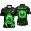 Maxcorners Bowling Polo Shirt Flaming Skull Energy Ring Cracked Stone Texture Ball Pins Multi Options Personalized Name, Team Name Unisex 3D Shirt (3 Colors)