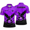 Maxcorners Bowling Polo Shirt Eagle Silhouette Splash Grunge Texture Feathers Ball Pins Multi Options Personalized Name, Team Name Unisex 3D Shirt (3 Colors)