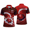 Maxcorners Bowling Polo Shirt Giant Water Wave Ocean Surf Splash Ball Pins Multi Options Personalized Name, Team Name Unisex 3D Shirt (4 Colors)