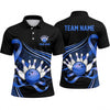 Maxcorners Bowling Polo Shirt Curved Ribbon Flow Sparkles Stars Graphic Ball Pins Multi Options Personalized Name, Team Name Unisex 3D Shirt (4 Colors)
