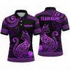 Maxcorners Bowling Polo Shirt Tribal Tattoo Pattern Cat Silhouette Feline Mascot Ball Pins Multi Options Personalized Name, Team Name Unisex 3D Shirt (4 Colors)