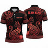 Maxcorners Bowling Polo Shirt Tribal Tattoo Pattern Cat Silhouette Feline Mascot Ball Pins Multi Options Personalized Name, Team Name Unisex 3D Shirt (4 Colors)