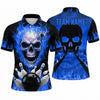Maxcorners Bowling Polo Shirt Flaming Screaming Skull Alley Lane Inferno Fire Ball Pins Multi Options Personalized Name, Team Name Unisex 3D Shirt (4 Colors)