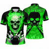 Maxcorners Bowling Polo Shirt Flaming Screaming Skull Alley Lane Inferno Fire Ball Pins Multi Options Personalized Name, Team Name Unisex 3D Shirt (4 Colors)