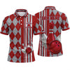 Maxcorners Bowling Polo Shirt Argyle Pattern Stripes Giant Pin Ball Personalized Custom Team Player Name Apparel (4 Color)