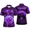 Maxcorners Bowling Polo Shirt Electric Lightning Strike Thunder Clouds Alley Lane Ball Pins Multi Options Personalized Name, Team Name Unisex 3D Shirt (4 Colors)