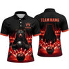 Maxcorners Bowling Polo Shirt Grizzly Bear Mascot Alley Lane Lights Silhouette Ball Pins Multi Options Personalized Name, Team Name Unisex 3D Shirt (4 Colors)