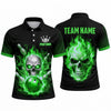 Maxcorners Bowling Polo Shirt Screaming Skull Flaming Fire Glowing Eyes Inferno Ball Pins Multi Options Personalized Name, Team Name Unisex 3D Shirt (4 Colors)