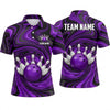 Maxcorners Bowling Polo Shirt Fluid Swirl Marble Wave Energy Motion Pattern Ball Pins Multi Options Personalized Name, Team Name Unisex 3D Shirt (4 Colors)