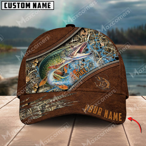 Maxcorners Pike Fishing Leather Pattern Personalized Classic 3D Cap