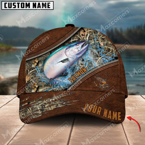 Maxcorners Salmon Fishing Leather Pattern Personalized Classic 3D Cap