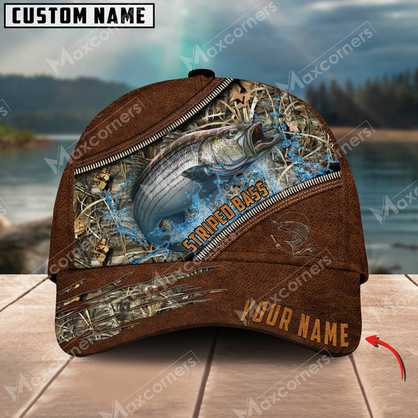 Maxcorners Striped Bass Fishing Leather Pattern Personalized Classic 3D Cap