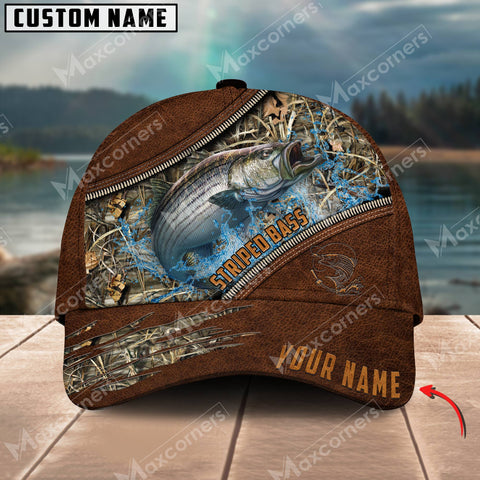 Maxcorners Striped Bass Fishing Leather Pattern Personalized Classic 3D Cap