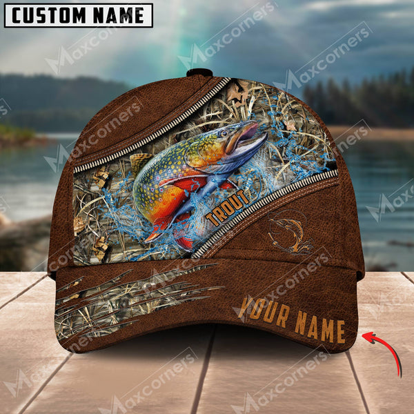 Maxcorners Trout Fishing Leather Pattern Personalized Classic 3D Cap