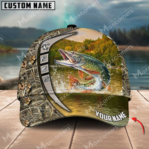 Maxcorners Pike Fishing River Pattern Personalized Classic 3D Cap