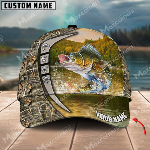 Maxcorners Walleye Fishing River Pattern Personalized Classic 3D Cap