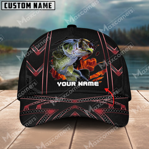 Maxcorners Large Mouth Bass Fishing Red Pattern Personalized Classic 3D Cap