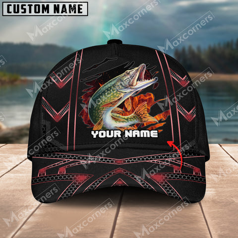 Maxcorners Pike Fishing Red Pattern Personalized Classic 3D Cap