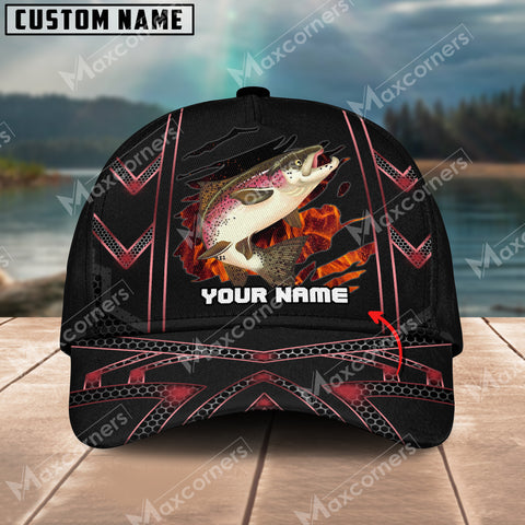 Maxcorners Salmon Fishing Red Pattern Personalized Classic 3D Cap