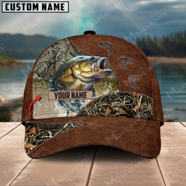 Maxcorners Large Mouth Bass Fishing Leather Pattern Personalized Classic 3D Cap