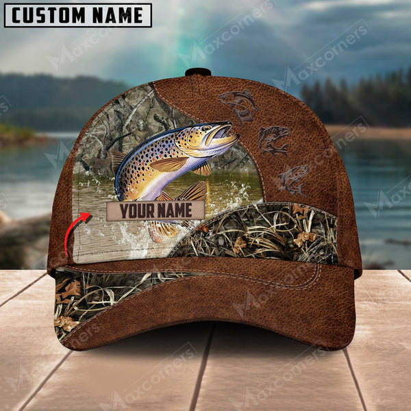 Maxcorners Trout Fishing Leather Pattern Personalized Classic 3D Cap