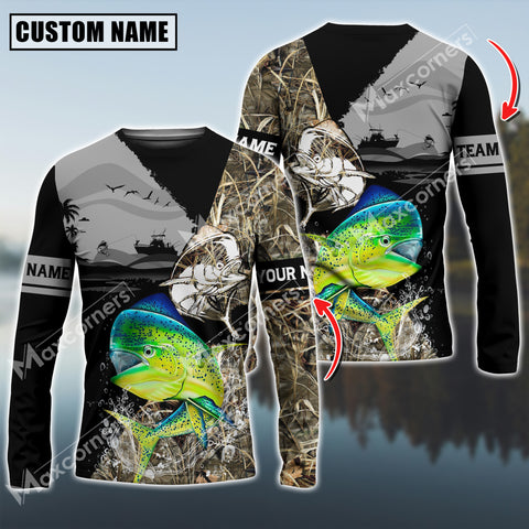 Maxcorners Mahi-Mahi Fishing Water Camo Pattern Sun Protection Personalized Name, Team Name Long Sleeve Shirt