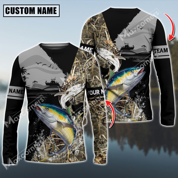 Maxcorners Marlin Fishing Water Camo Pattern Sun Protection Personalized Name, Team Name Long Sleeve Shirt