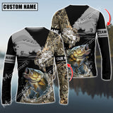 Maxcorners Bass Fishing Water Camo Pattern Sun Protection Personalized Name, Team Name Long Sleeve Shirt